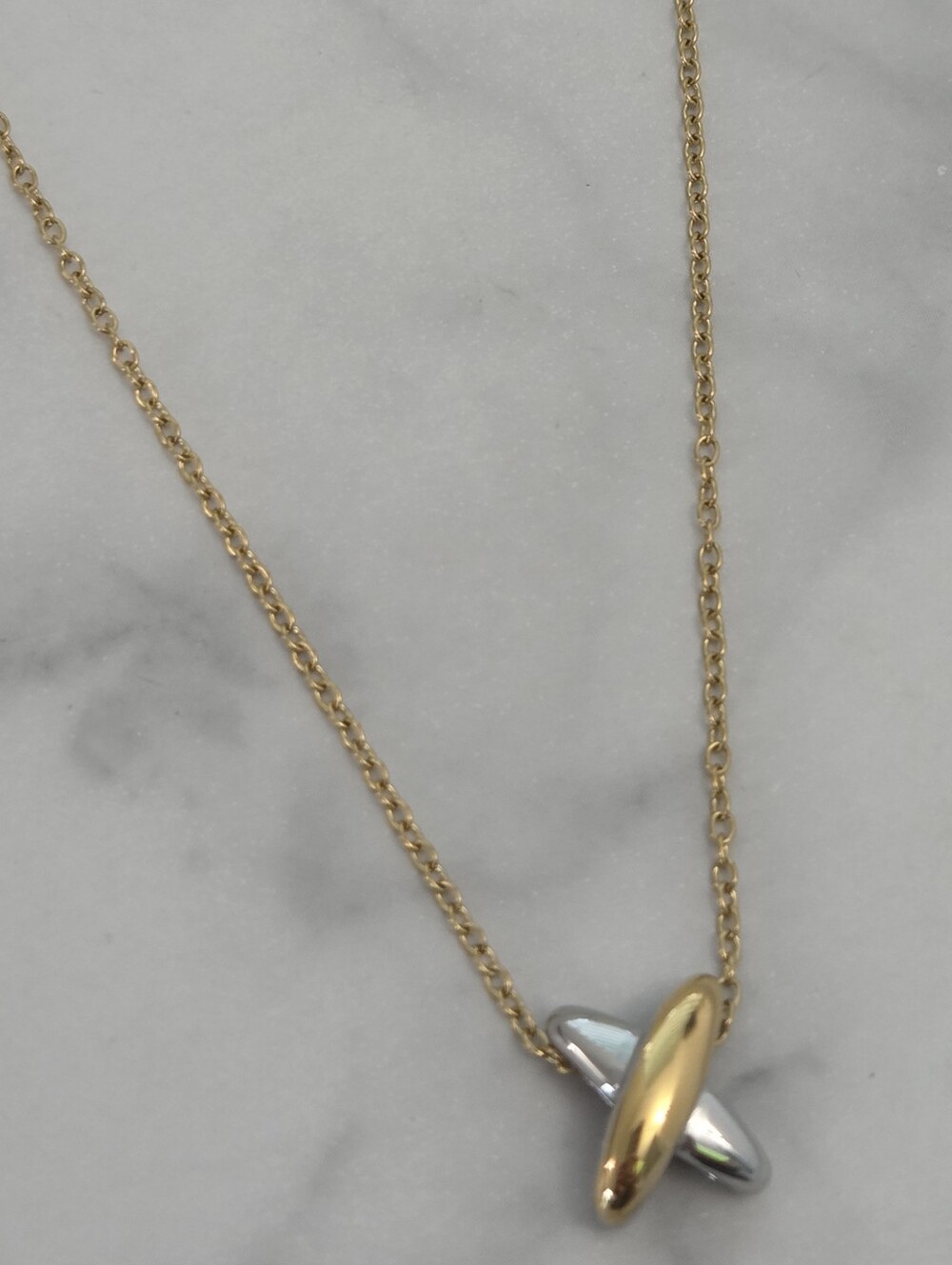 Two Tone Gold & Silver Pendant Necklace Minimalist Jewelry - Picture 7 of 16